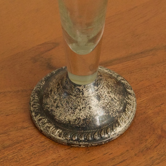 Vintage Duchin Creation Bud Vase Etched Floral Glass Sterling Silver Base - Picture 4 of 6